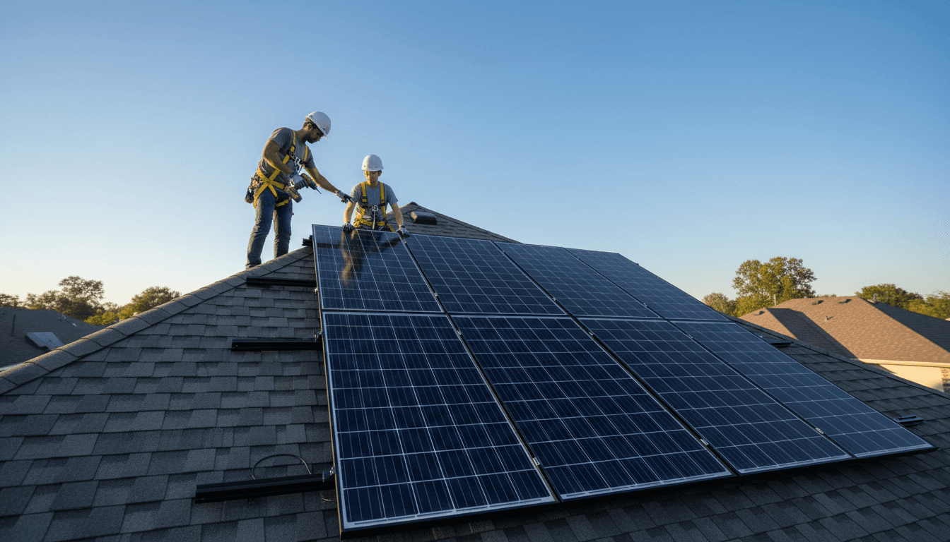 Solar panel installation on residential home
